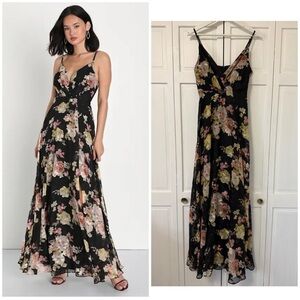 Lulus Refined Radiance Black Floral Print Burnout Maxi Dress Event Fairy Grunge